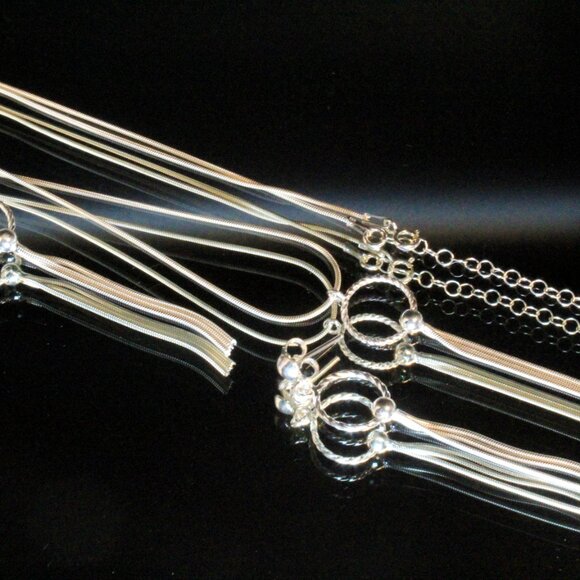 Contemporary Sterling Silver Dainty Drop Necklace Earrings Set - Picture 7 of 9